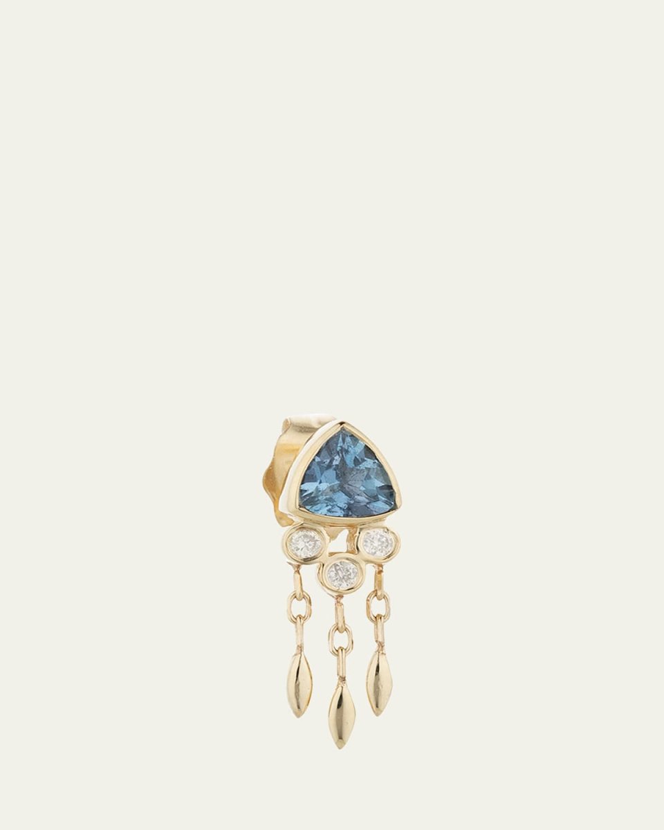 Trillion Aquamarine and Diamond Fringe Stud Earring, Single